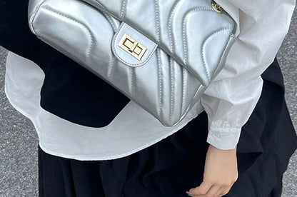 Plain Faux Leather Bag Quilted Crossbody Flap