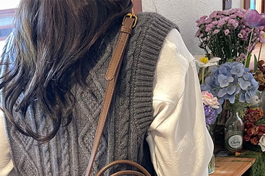 Top With Bag Faux Pouch Handle Plain Crossbody Suede