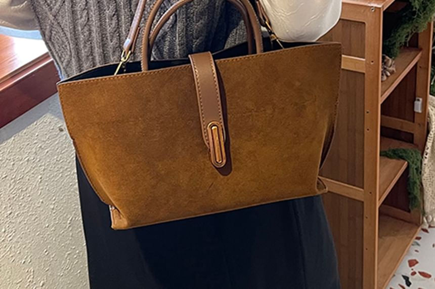 Top With Bag Faux Pouch Handle Plain Crossbody Suede