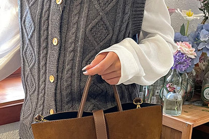 Top With Bag Faux Pouch Handle Plain Crossbody Suede