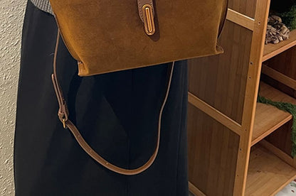 Top With Bag Faux Pouch Handle Plain Crossbody Suede