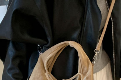 Plain Handle Faux Top Crossbody Suede Bag