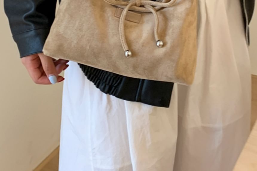 Plain Handle Faux Top Crossbody Suede Bag