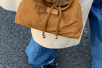 Plain Handle Faux Top Crossbody Suede Bag