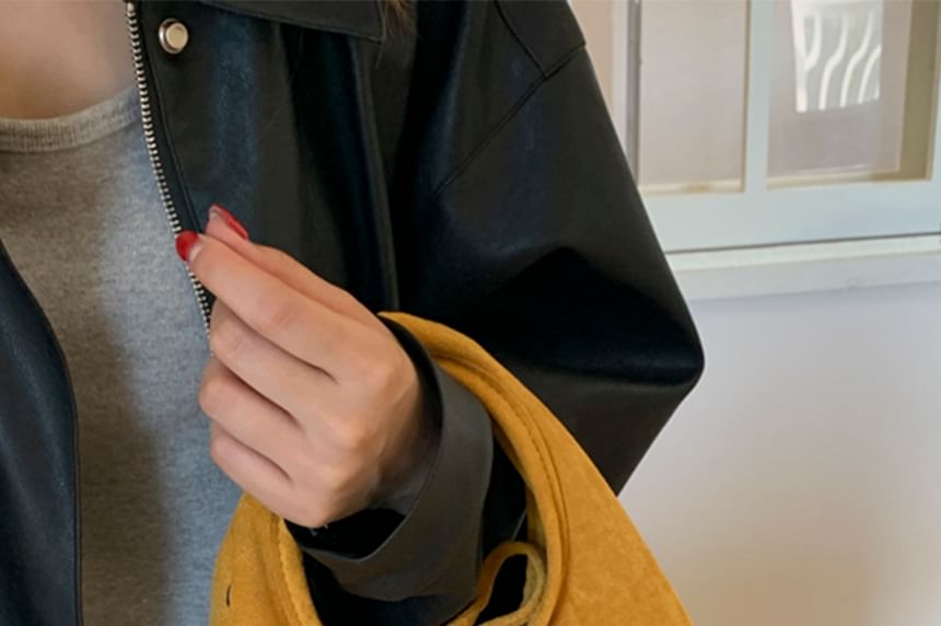 Plain Handle Faux Top Crossbody Suede Bag