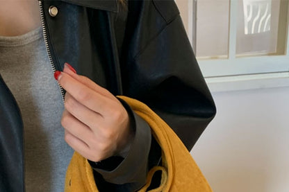 Plain Handle Faux Top Crossbody Suede Bag