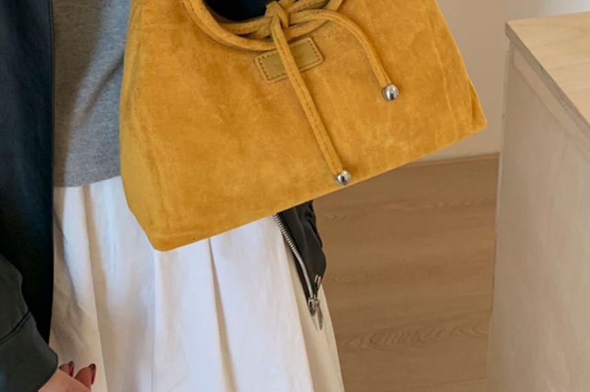 Plain Handle Faux Top Crossbody Suede Bag