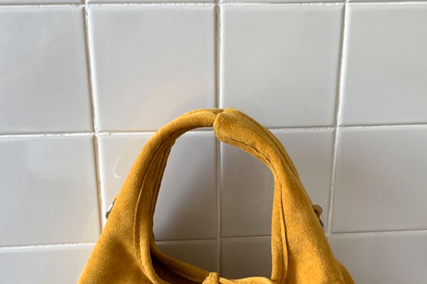 Plain Handle Faux Top Crossbody Suede Bag