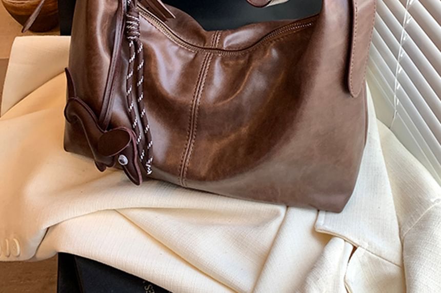 Crossbody Plain With Faux Leather Charm Bag