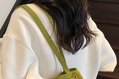 Tote Bag Plain Faux Suede Drawstring