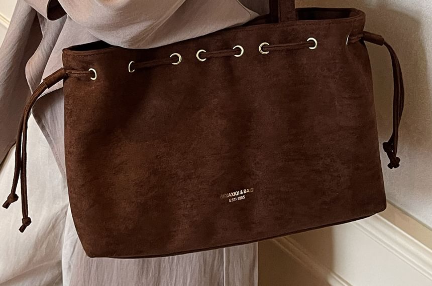 Tote Bag Plain Faux Suede Drawstring