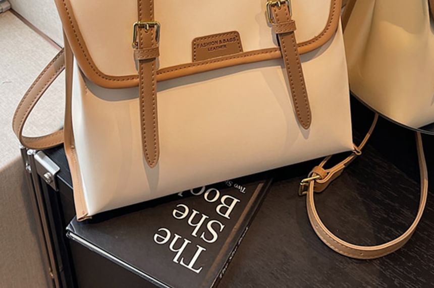 Faux Backpack Leather Flap