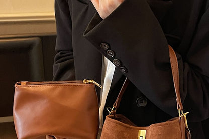 Pouch Suede Bag Crossbody Fringe Plain Faux With