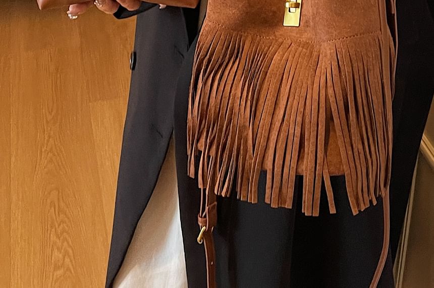 Pouch Suede Bag Crossbody Fringe Plain Faux With