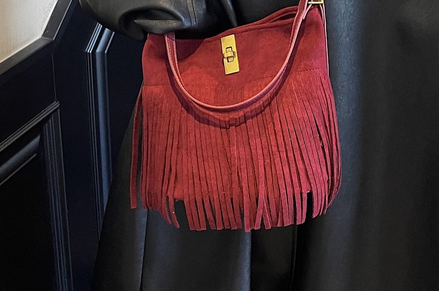 Pouch Suede Bag Crossbody Fringe Plain Faux With