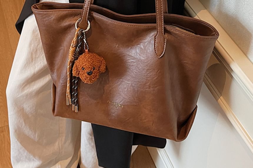 Bag Faux Charm Tote With Leather Plain