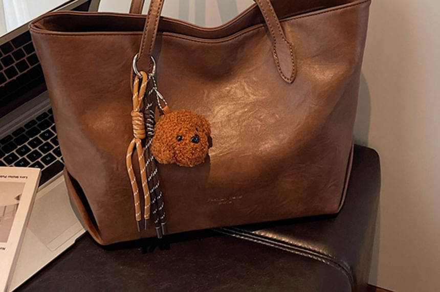 Bag Faux Charm Tote With Leather Plain