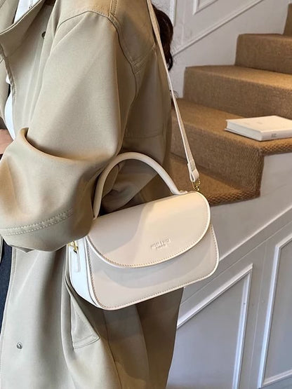 Leather Crossbody Bag Faux Flap Handle Plain Top