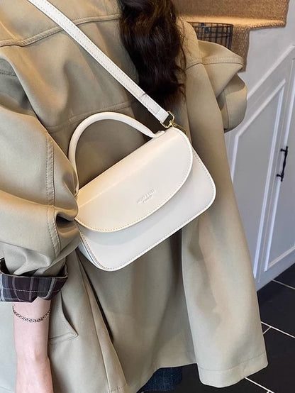 Leather Crossbody Bag Faux Flap Handle Plain Top
