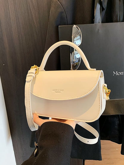 Leather Crossbody Bag Faux Flap Handle Plain Top