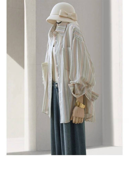 Striped Collared Long-Sleeved Shirt