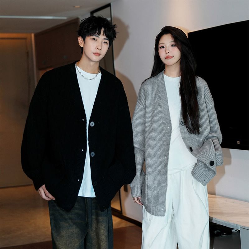 Couple Matching V-Neck Ribbed Cardigan