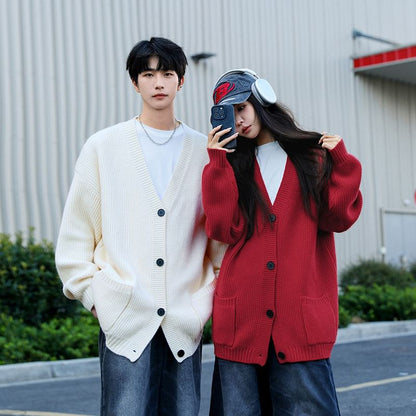 Couple Matching V-Neck Ribbed Cardigan