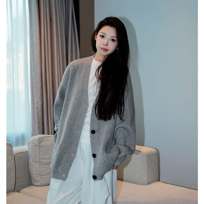 Couple Matching V-Neck Ribbed Cardigan