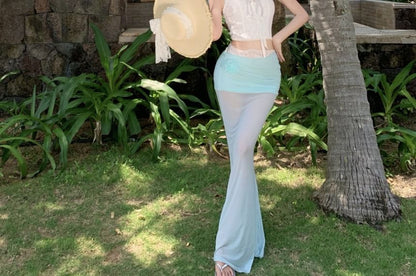 Sleeveless Lace Crop Top and Gradient Fishtail Skirt
