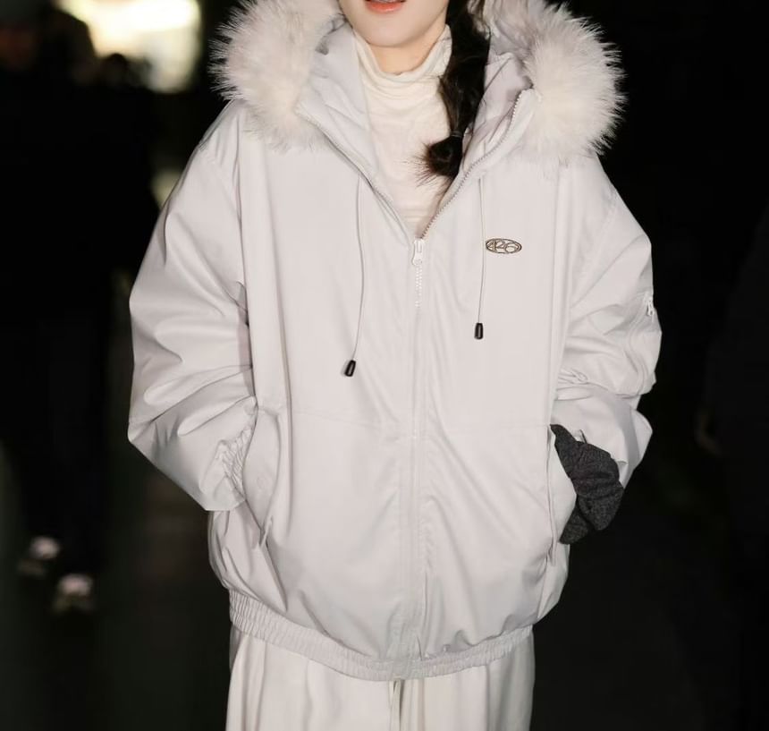 Furry Trim Hooded Padded Zip-Up Jacket