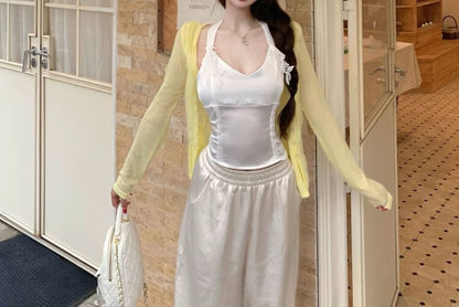 Camisole Halter Top and V-Neck Cardigan Set