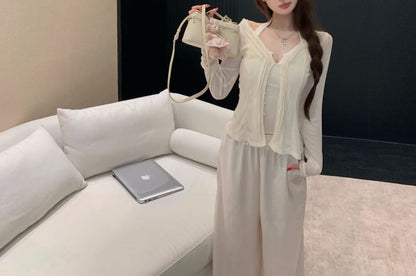 Camisole Halter Top and V-Neck Cardigan Set