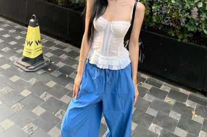 Lace Panel Ruffle Hem Corset Cami Top and Baggy Pants