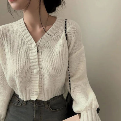 V-Neck Solid Cropped Cardigan
