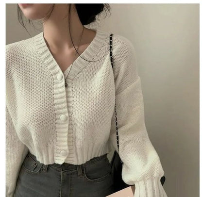 V-Neck Solid Cropped Cardigan