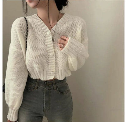 V-Neck Solid Cropped Cardigan