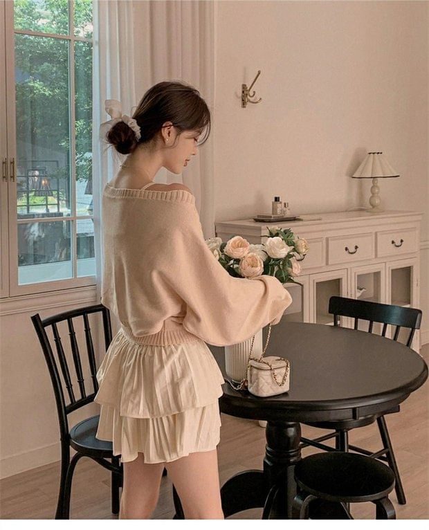 Solid Cardigan & Cable-Knit Camisole Top Set