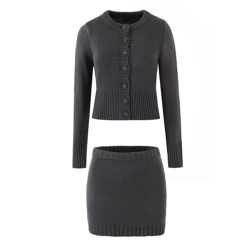 Long Sleeve Crew Neck Solid Cardigan