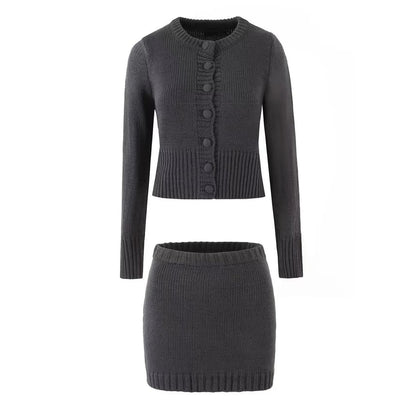 Long Sleeve Crew Neck Solid Cardigan