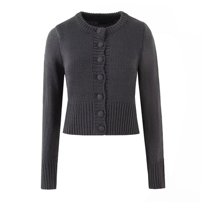Long Sleeve Crew Neck Solid Cardigan