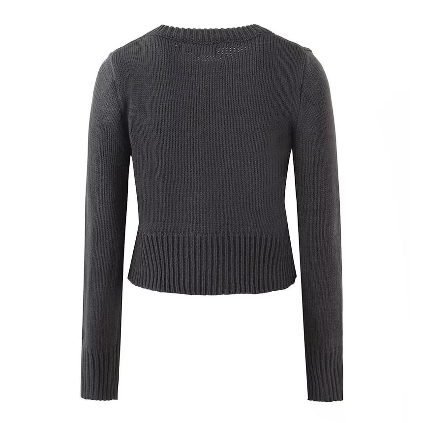 Long Sleeve Crew Neck Solid Cardigan