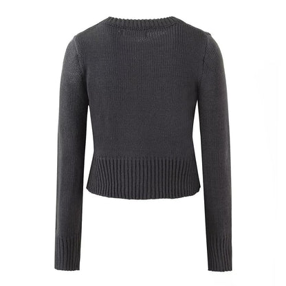 Long Sleeve Crew Neck Solid Cardigan