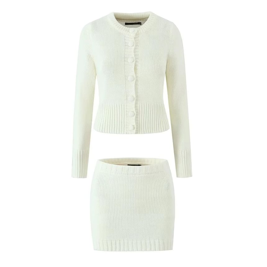 Long Sleeve Crew Neck Solid Cardigan