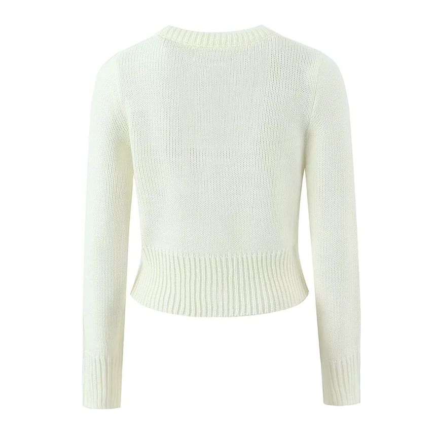 Long Sleeve Crew Neck Solid Cardigan