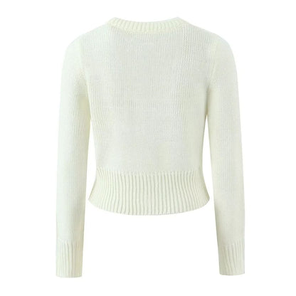 Long Sleeve Crew Neck Solid Cardigan