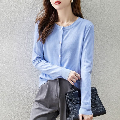 Round Neck Solid Button-Up Cardigan