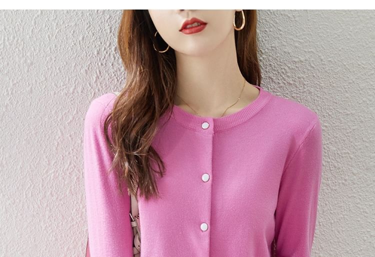 Round Neck Solid Button-Up Cardigan