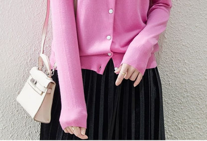 Round Neck Solid Button-Up Cardigan