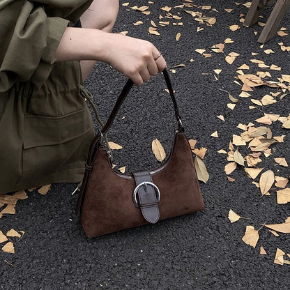 Buckled Faux Suede Shoulder Bag