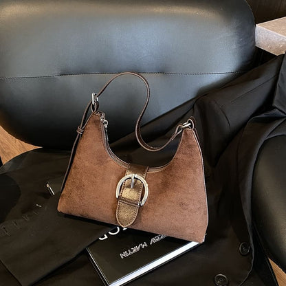 Buckled Faux Suede Shoulder Bag